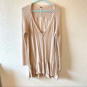 💗 FREE PEOPLE Ribbed Cream Sweater Tunic